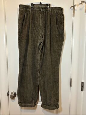 vintage Corbin Off The Cuff Corduroy Pleated Pants in Olive Green/brown #230